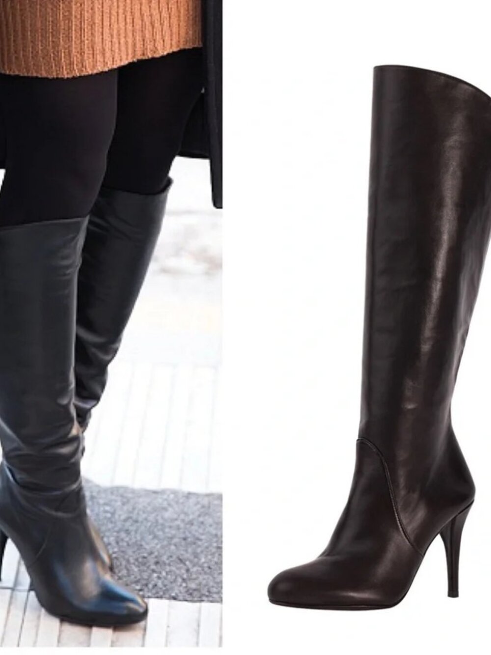 Stuart Weitzman Black Leather Knee-High Heeled Boots